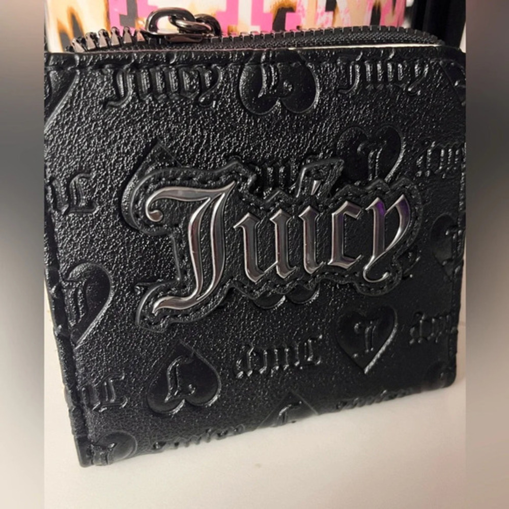Juicy Couture Upgrade U Black Zip Around Wallet Embossed Logo NWT